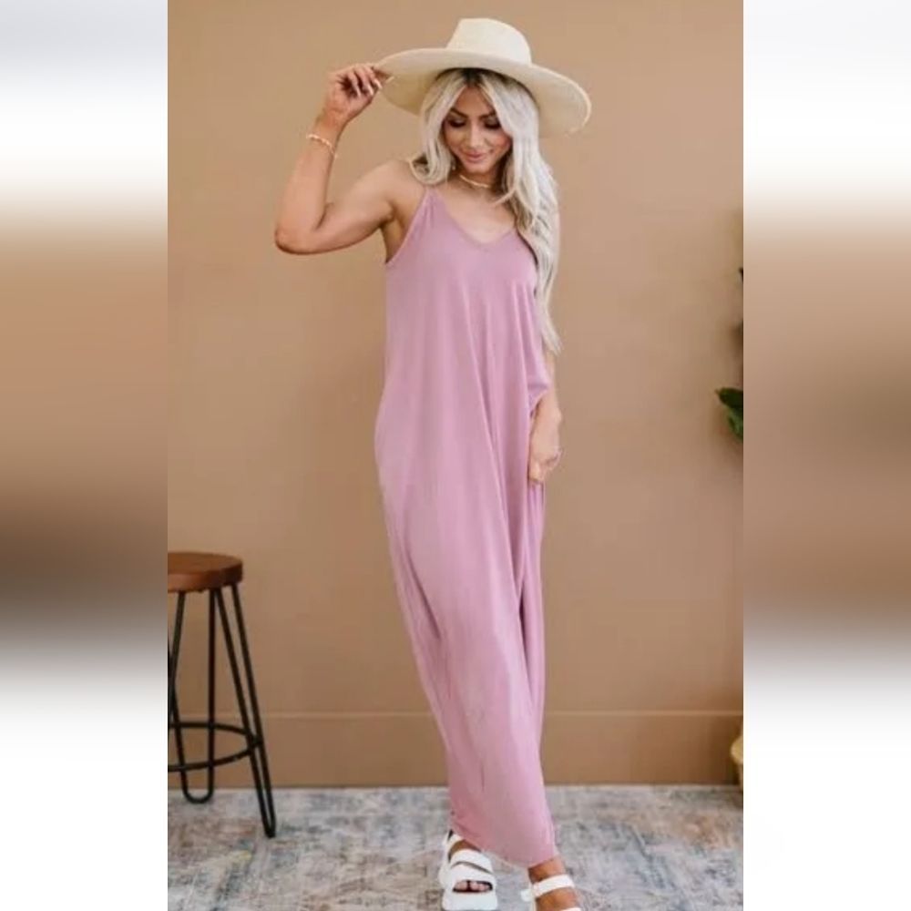 NWT Zenana Cami Maxi Dress Pockets V-Neck Boho